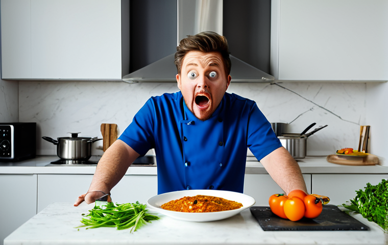 류근지 유튜브 인기 콘텐츠 - **Prompt:** A comedic video sketch of someone hilariously struggling to cook an extravagant dish in ...
