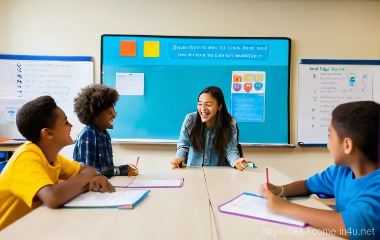 김지윤 특강과 코미디 결합 - **Prompt:** A vibrant and dynamic classroom scene filled with diverse, smiling middle school student...