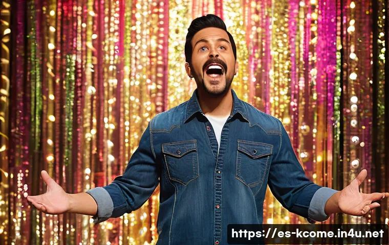 조세호 예명과 본명 - A charismatic Hispanic male comedian in his late 30s performing on a vibrant stage set in a popular ...