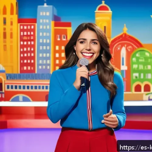 Home 12 김지호 개그맨으로서의 전환점 - A vibrant image of a young female comedian performing on a brightly lit Spanish television variety s...